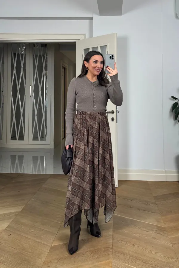 Desenli Şifon Midi Etek