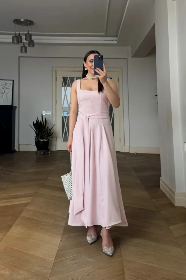 Square Neck Strappy Midi Dress