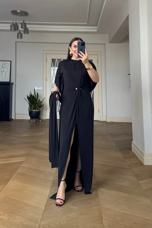 Batwing Sleeve Cape Detail Long Dress Batwing Sleeve Cape Detail Long Dress