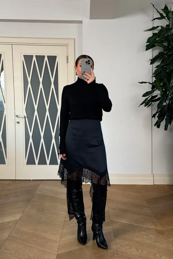 Dantelli Saten Mini Etek