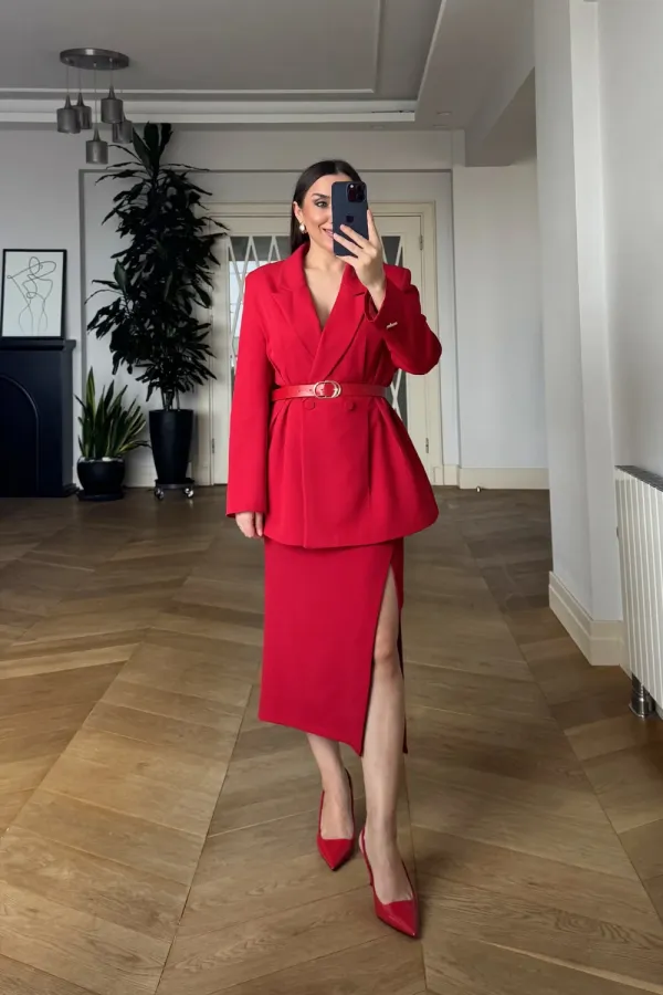 Kemerli Blazer Kadın Ceket