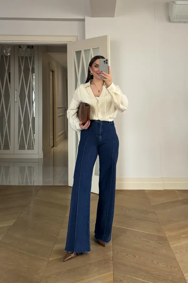 Dikiş Detaylı Denim Kadın Pantolon