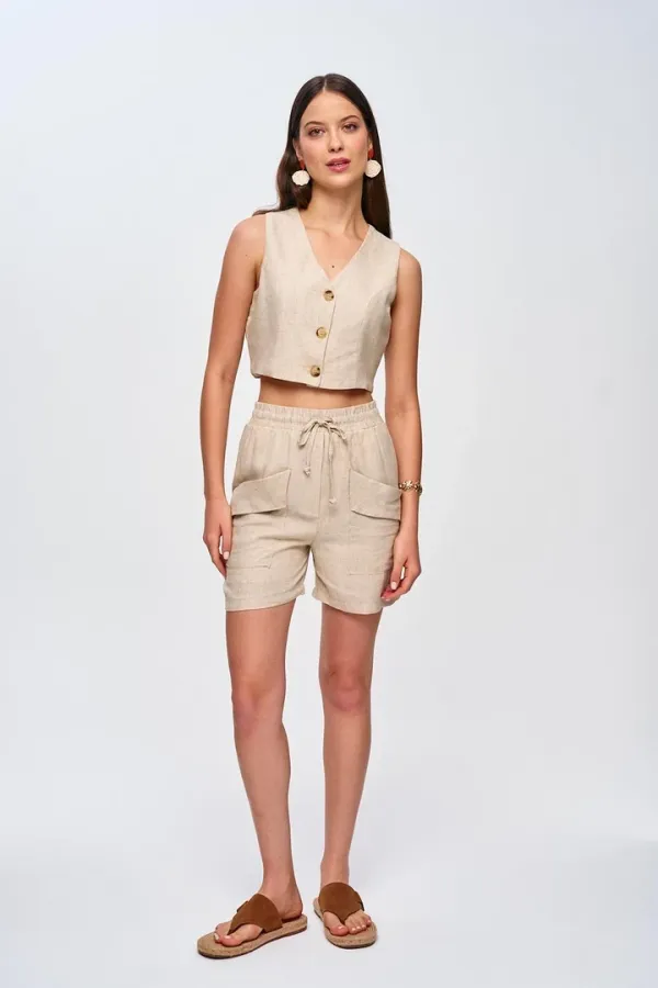 Keten Yelek Şort Kadın Takım