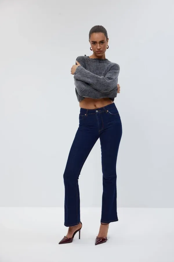 Bisiklet Yaka Crop Triko Kadın Kazak %100 Pamuk