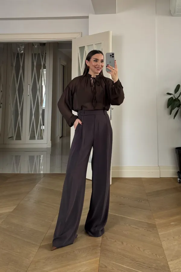 Chemisier en mousseline à manches longues et col mandarin