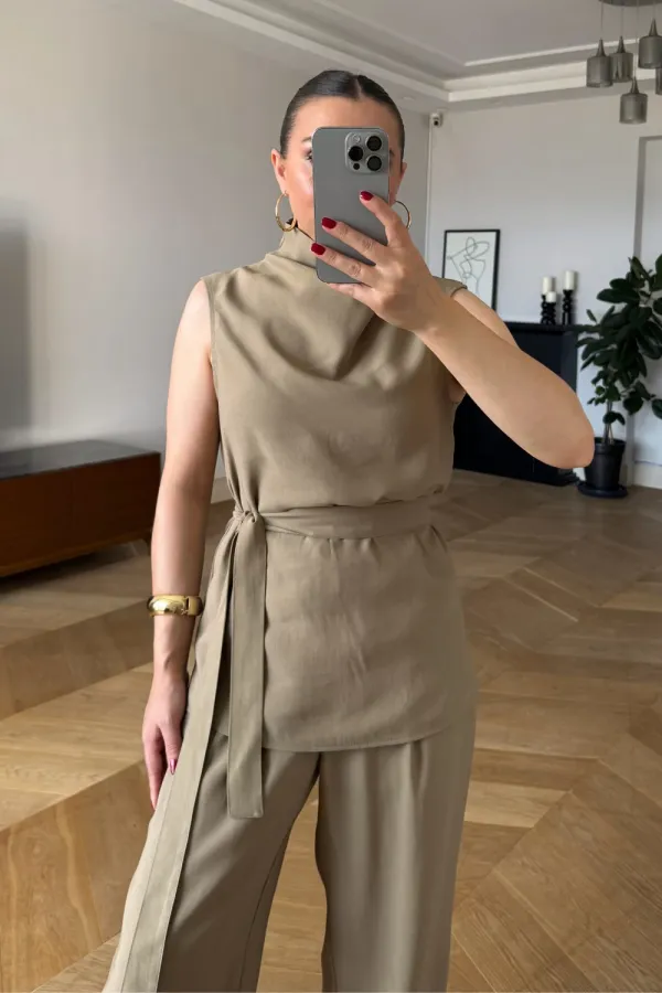 Sıfır Kol Bluz Pantolon Kadın Takım