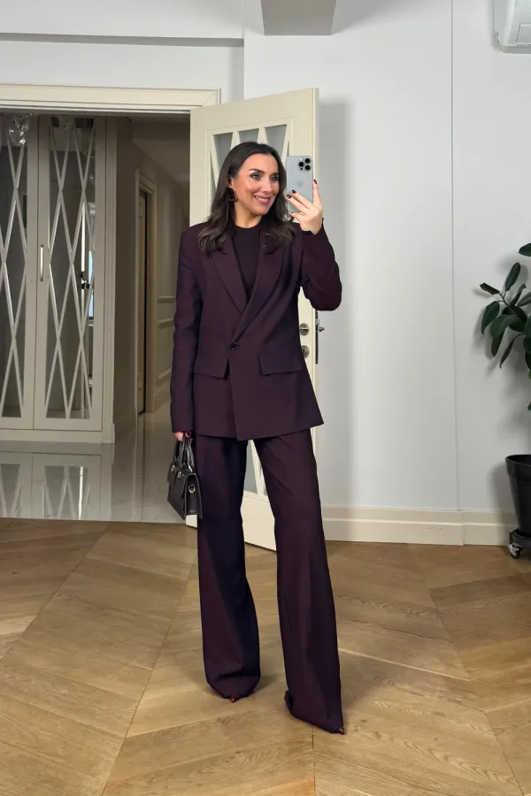 Kruvaze Çizgili Blazer Ceket Pantolon Kadın Takım Kruvaze Çizgili Blazer Ceket Pantolon Kadın Takım