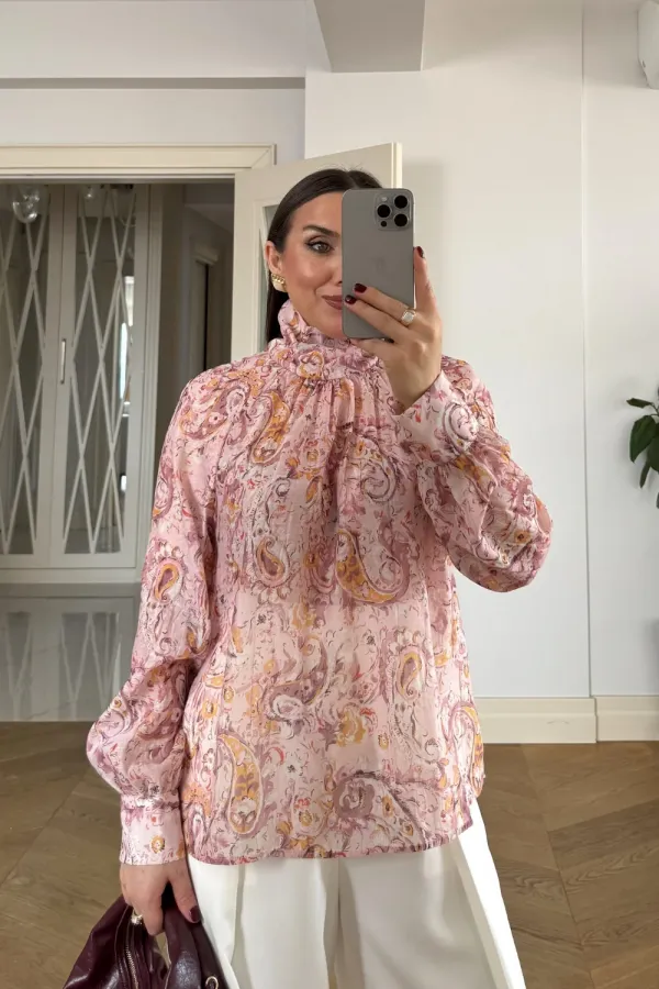 Chemisier à manches longues et col châle à motifs