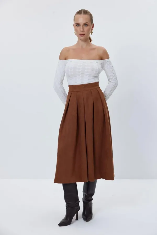 Kayık Yaka Crop Triko Kadın Kazak