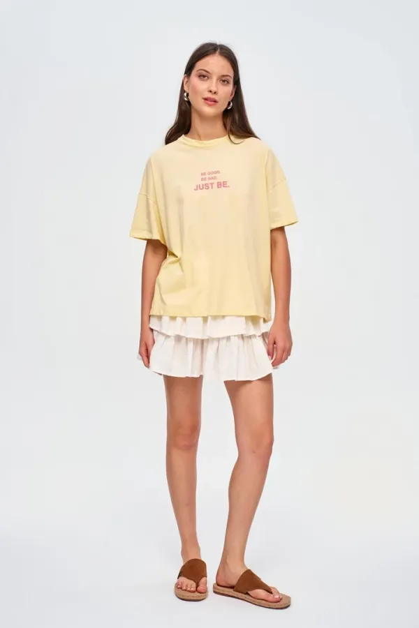 T-shirt à manches courtes imprimé à col rond pour femme, 100 % coton