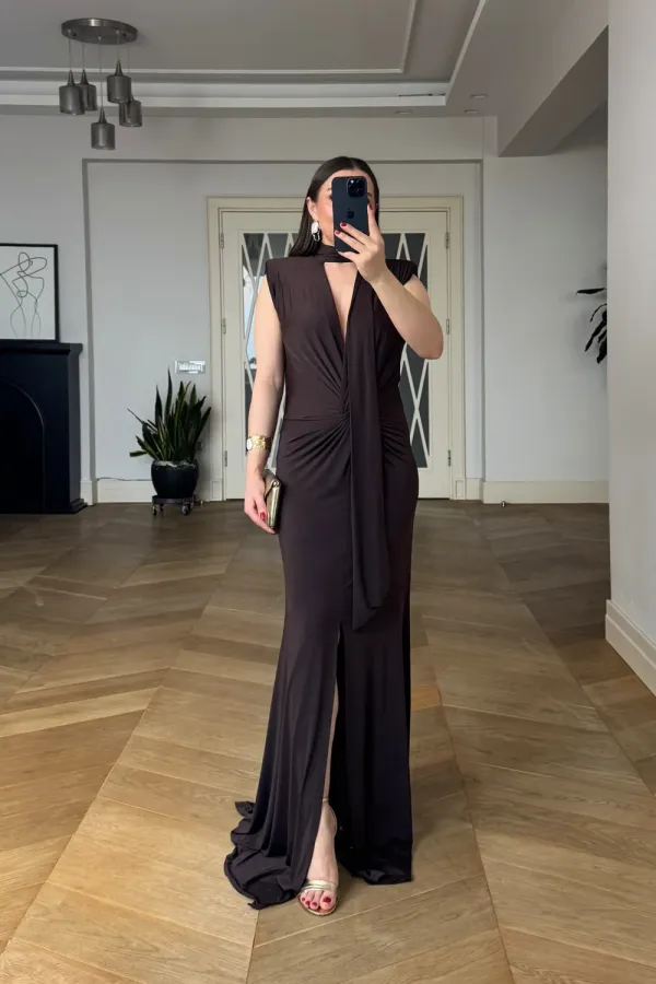 V-Neck Long Dress with Knot Detail