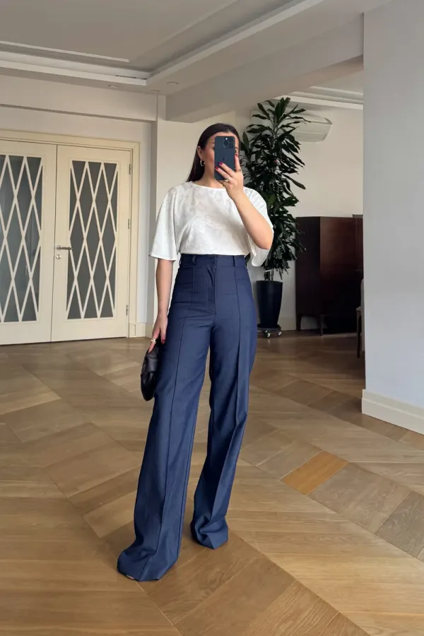 Straight Cut Ribbed Women's Trousers