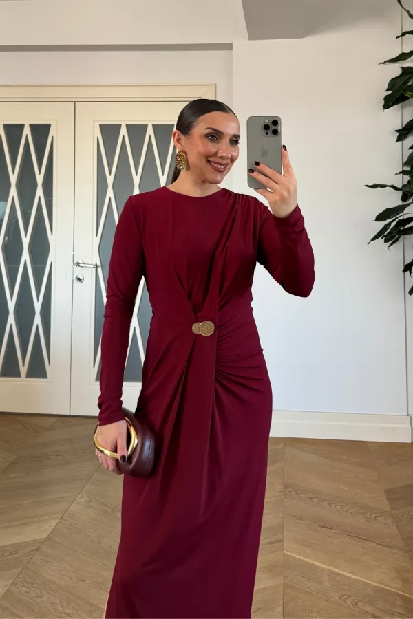 Drapeli Uzun Kollu Elbise