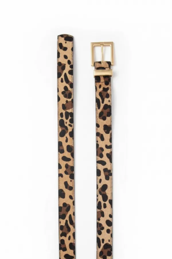 Ceinture femme à boucle carrée imprimé léopard