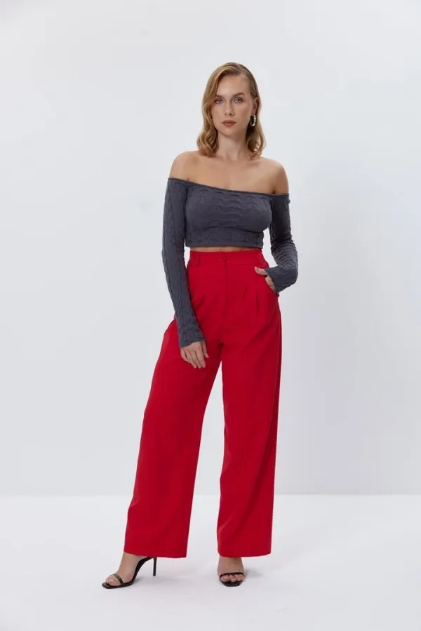 Pantalon palazzo taille haute à pinces pour femme