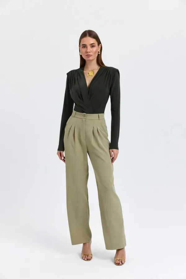Pantalon palazzo taille haute à pinces pour femme