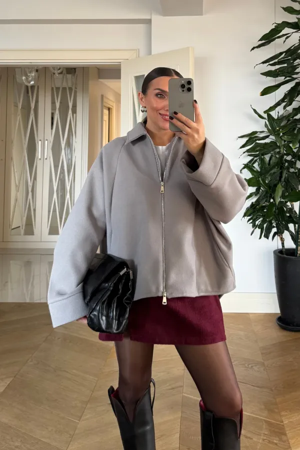 Fermuarlı Kaşe Kadın Ceket