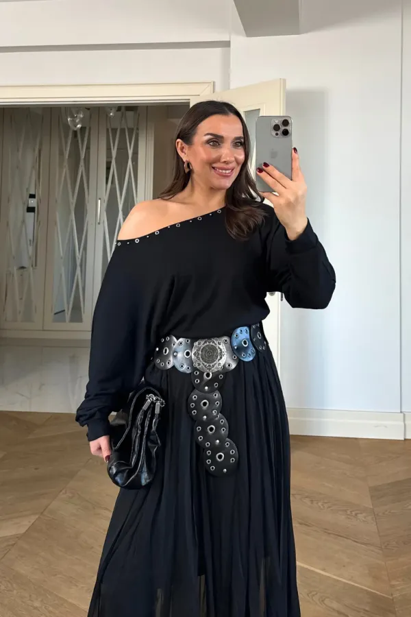 Kayık Yaka Uzun Kollu Bluz