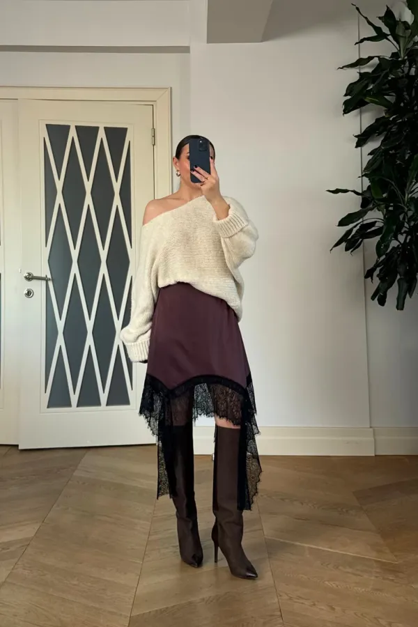 Dantelli Saten Mini Etek