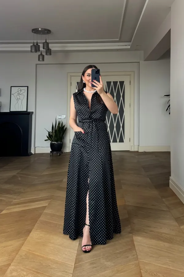 Sleeveless Polka Dot Long Shirt Dress Sleeveless Polka Dot Long Shirt Dress