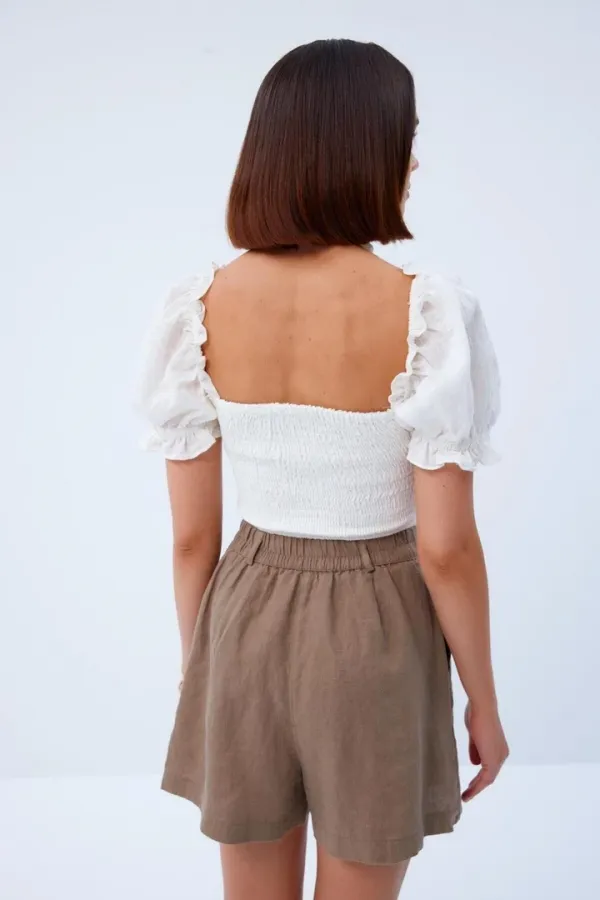 Balon Kol Gipeli Bej Bluz Tuba Butik