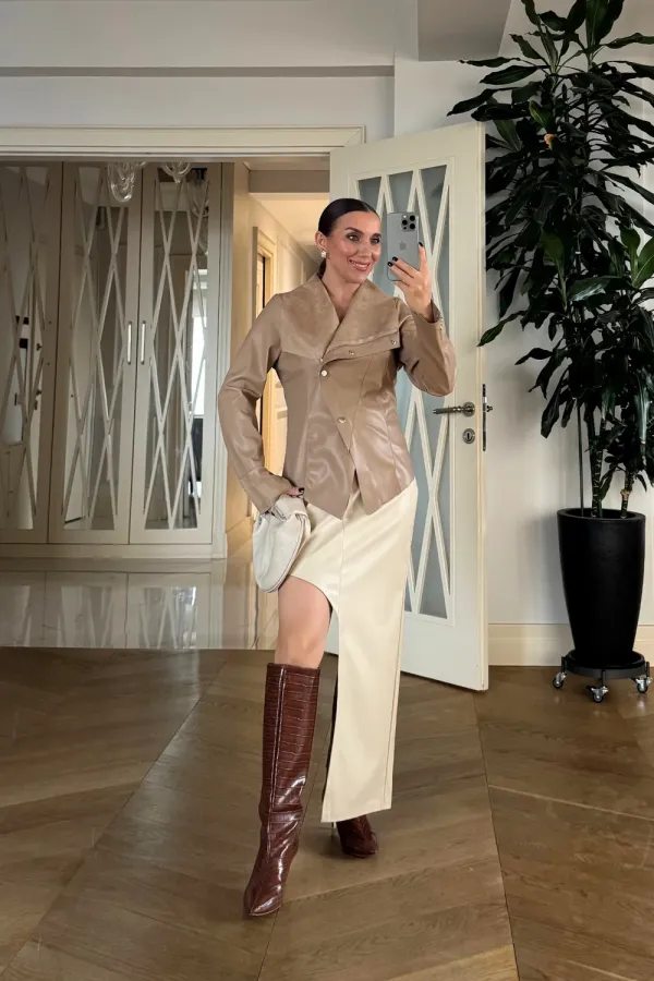 Suni Deri Çıtçıtlı Kadın Ceket