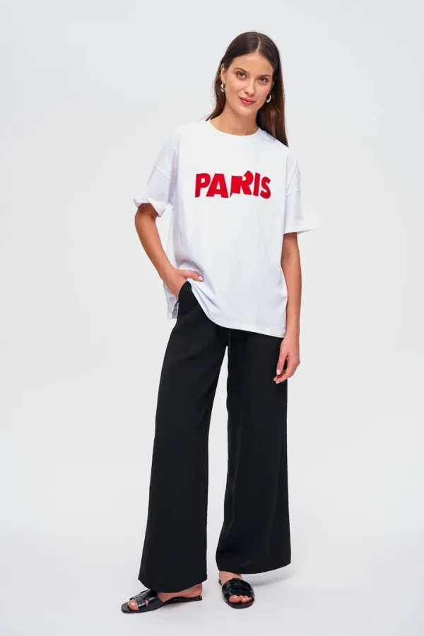 Oversize Baskılı Kısa Kollu Kadın Tişört