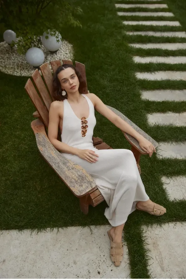 Boyundan Geçmeli Triko Uzun Elbise