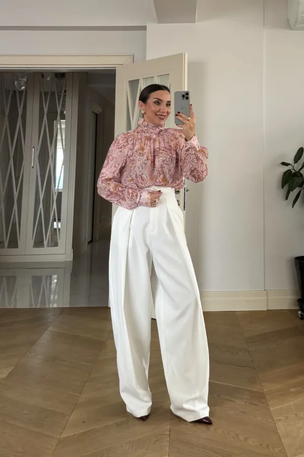 Chemisier à manches longues et col châle à motifs