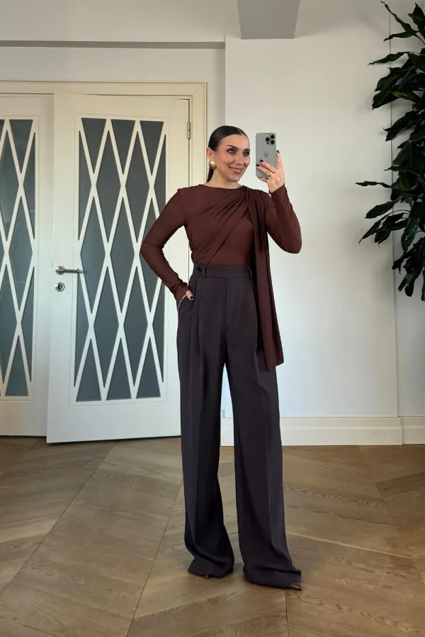 Şal Detaylı Uzun Kollu Bluz