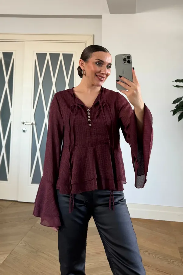 Yakası Bağlamalı Şifon Bluz