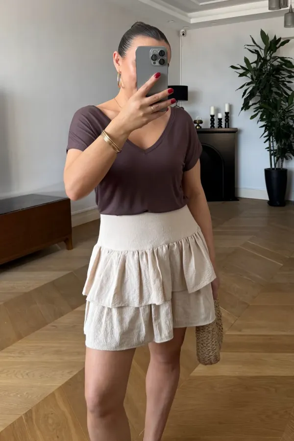 Ön Arka V Kısa Kollu Kadın Tişört