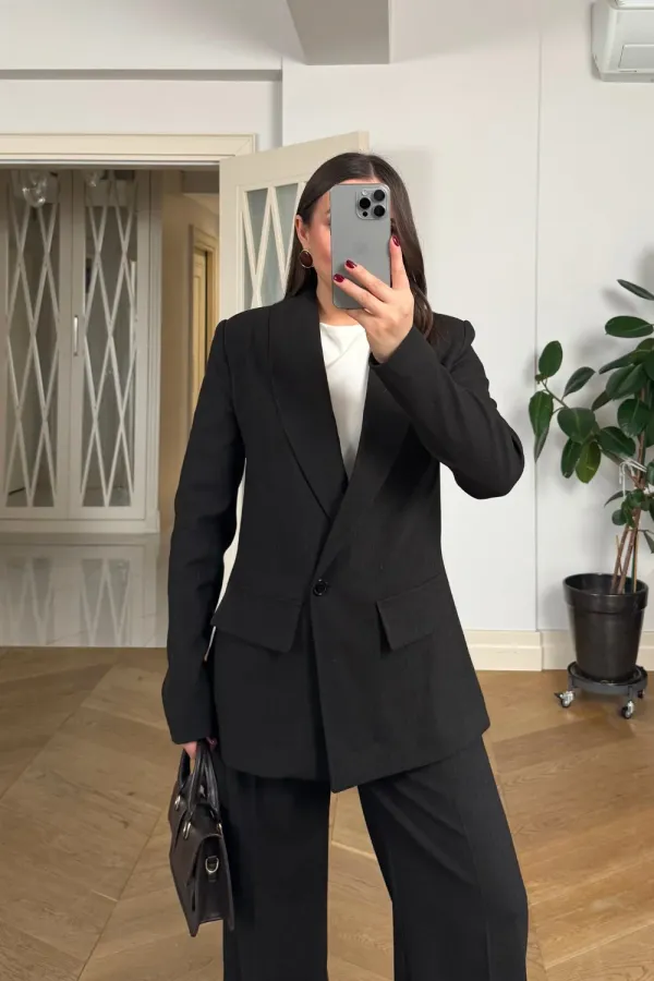 Kruvaze Çizgili Blazer Ceket Pantolon Kadın Takım