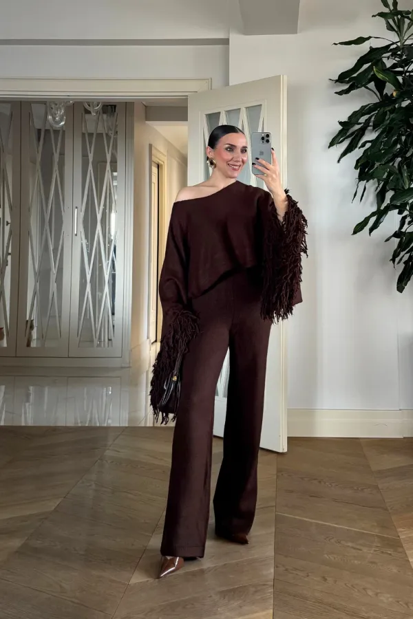 Beli Lastikli Triko Kadın Pantolon