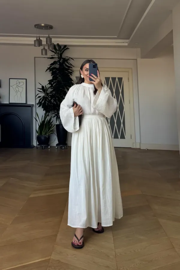 Linen Blend Long-Sleeved Blouse and Skirt Set