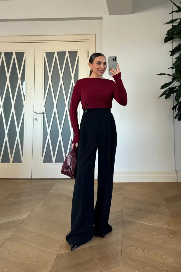 Kemer Detaylı Düz Kesim Kadın Pantolon