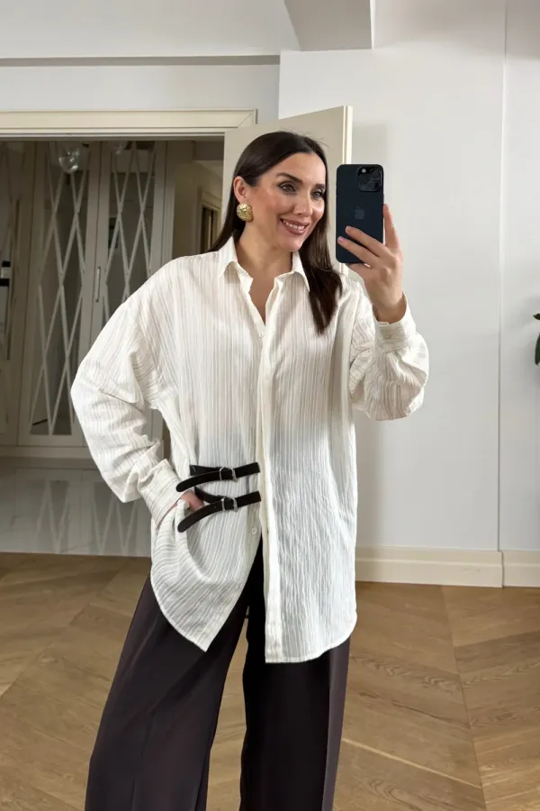 Women's Long-Sleeved Shirt with Belt Detail