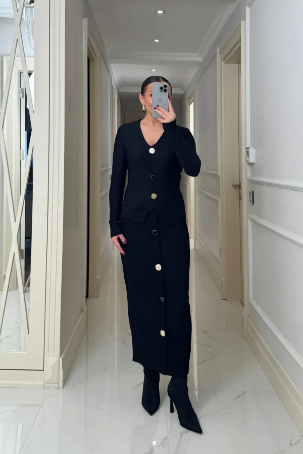 Düğmeli Fitilli Kalem Etek