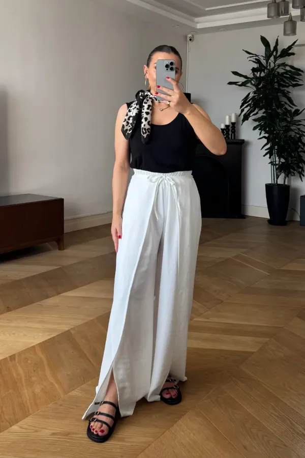 Beli Lastikli Yırtmaç Detaylı Kadın Pantolon