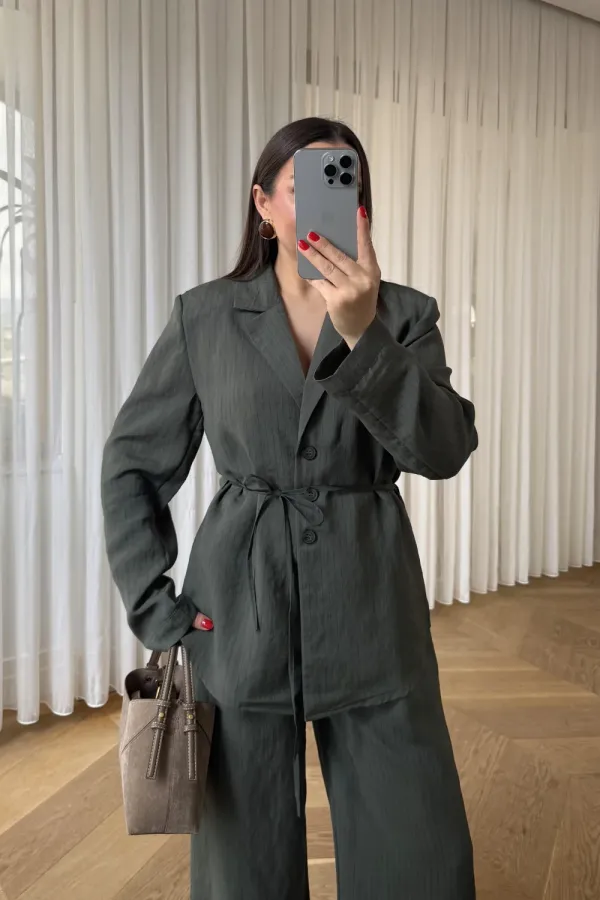 Çizgili Ceket pantolon Kadın Takım