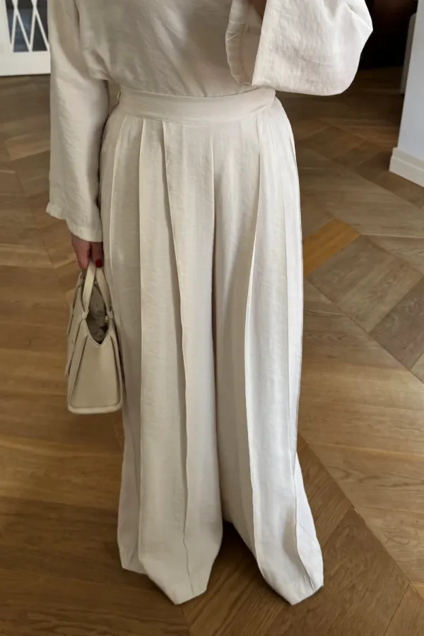 Pleated Detail Blouse and Pants Set Pleated Detail Blouse and Pants Set