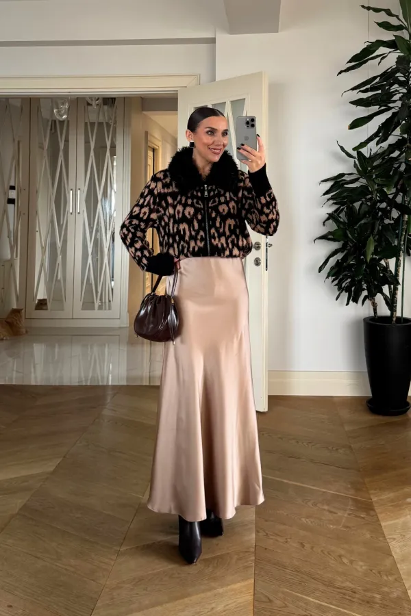 Beli Lastikli Uzun Saten Etek