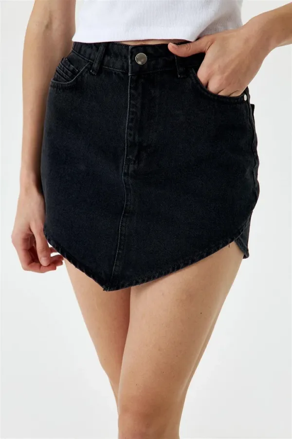 Asimetrik Kesim Mini Kot Etek