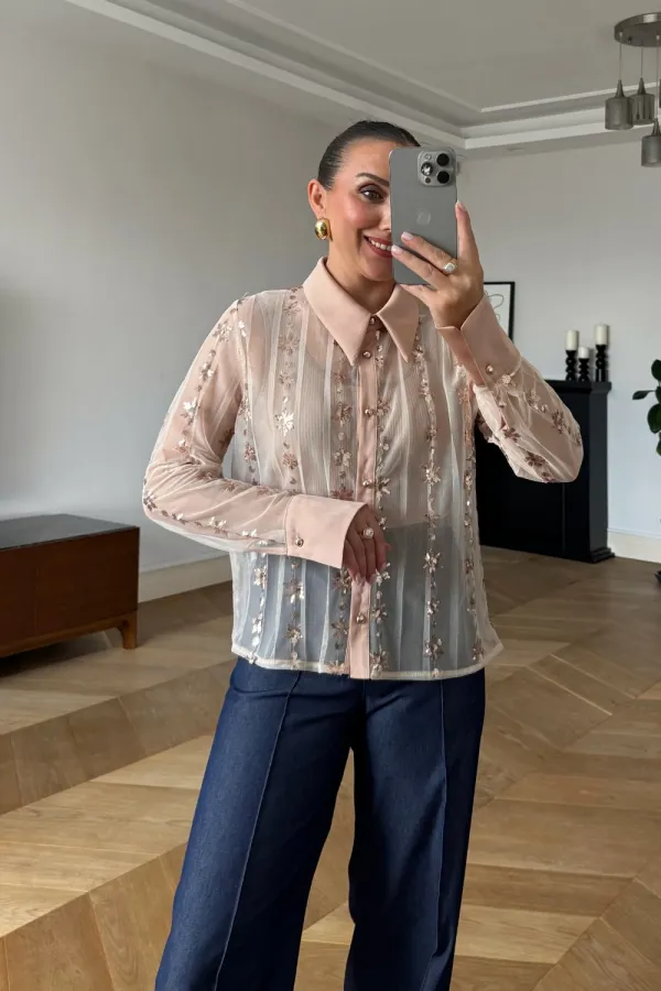 Transparan Tül Kadın Gömlek