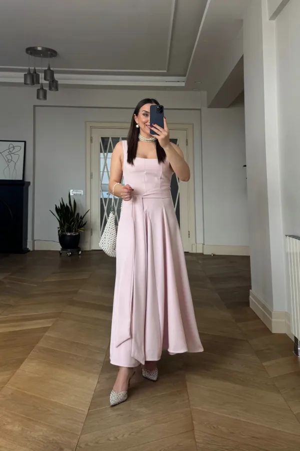 Square Neck Strappy Midi Dress