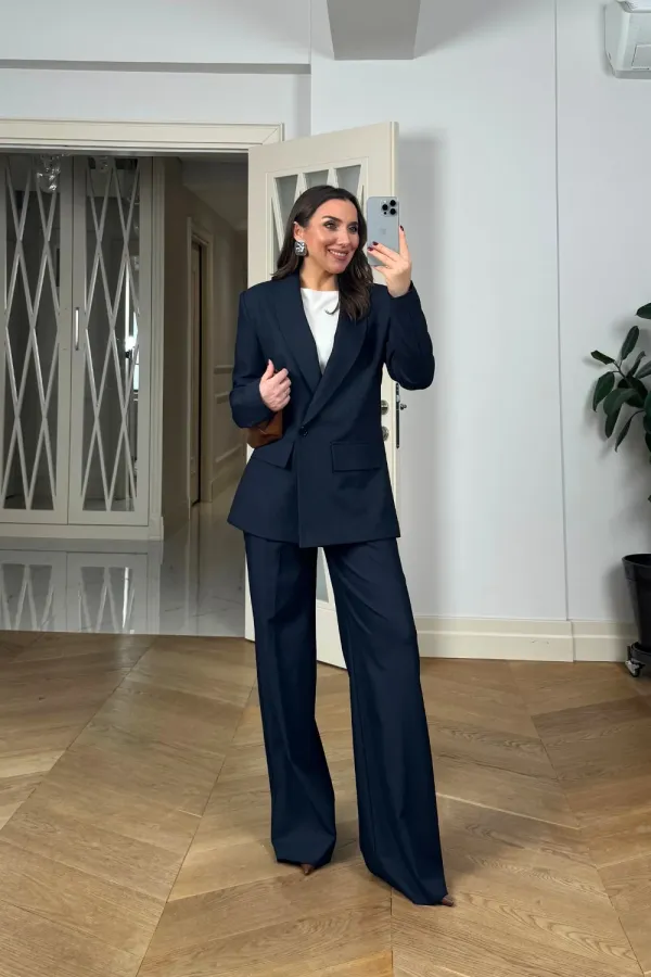 Kruvaze Çizgili Blazer Ceket Pantolon Kadın Takım Kruvaze Çizgili Blazer Ceket Pantolon Kadın Takım