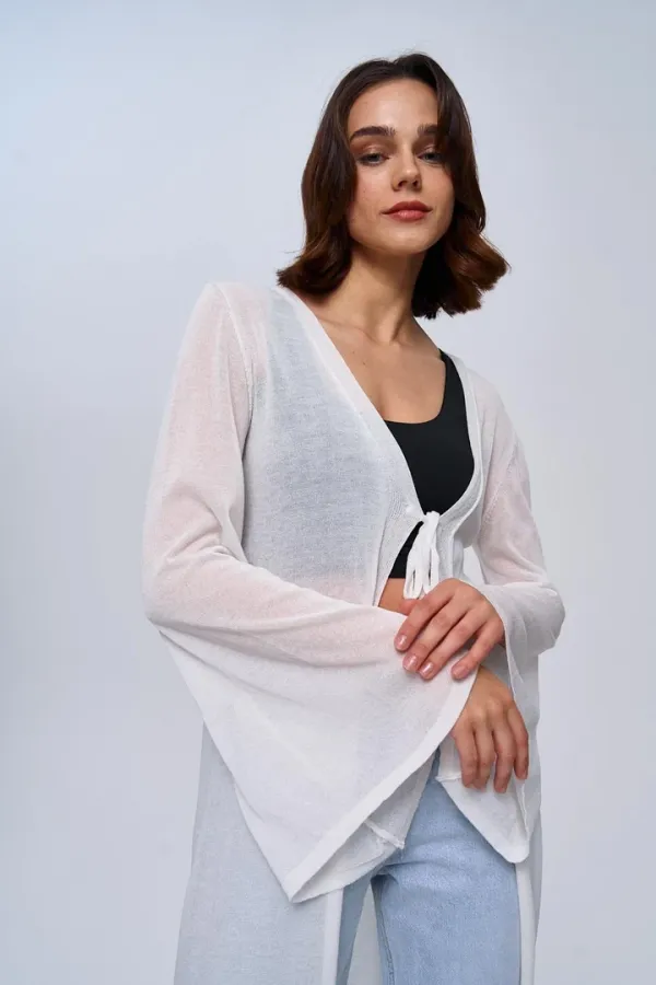 Bağlama Detaylı İnce Uzun Kadın Triko Hırka