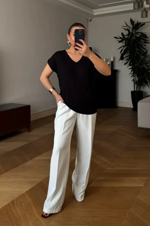 T-shirt basique à col en V pour femme