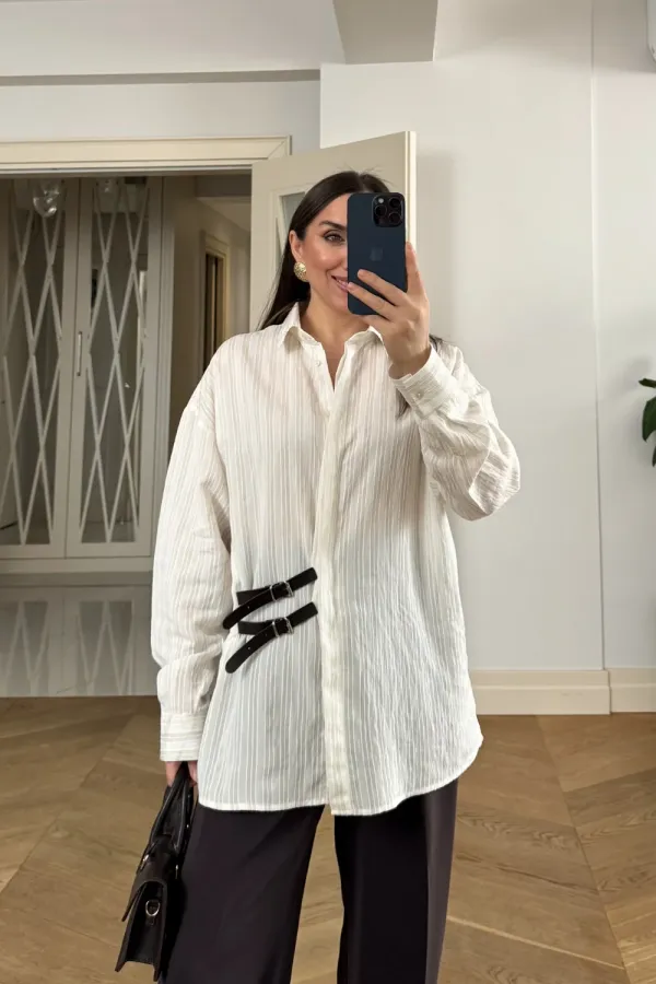 Women's Long-Sleeved Shirt with Belt Detail