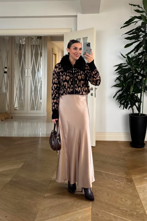 Beli Lastikli Uzun Saten Etek